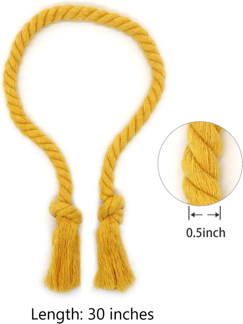 Yteseery 4 Pack Rope Curtain Tiebacks, Natural Cotton Woven Curtain Holdback, Curtain Decorative Holdbacks for Village Rural Boho Style Drapery Tieback, Yellow - Image 3